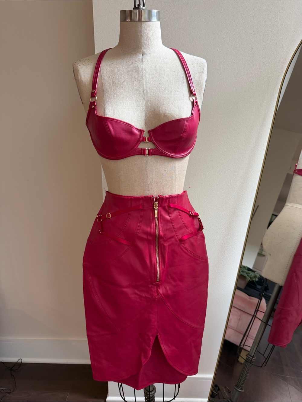 Honey Birdette Jael Leather Skirt Set. Medium/34D
